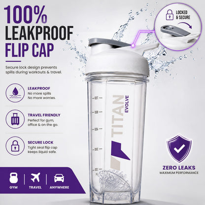 Titan Evolve Nutrition Protein Shaker 1 litre Bottle for Gym & Fitness, BPA-Free | Leakproof Mixer Shaker Cup for Protein Sha