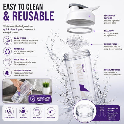 Titan Evolve Nutrition Protein Shaker 1 litre Bottle for Gym & Fitness, BPA-Free | Leakproof Mixer Shaker Cup for Protein Sha