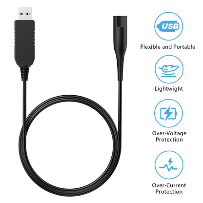 Tobfit 12V Replacement Charger for Braun Shaver, USB Charger Cord for Series 9 7 6 5 3 1, 4.9FT Length - back view
