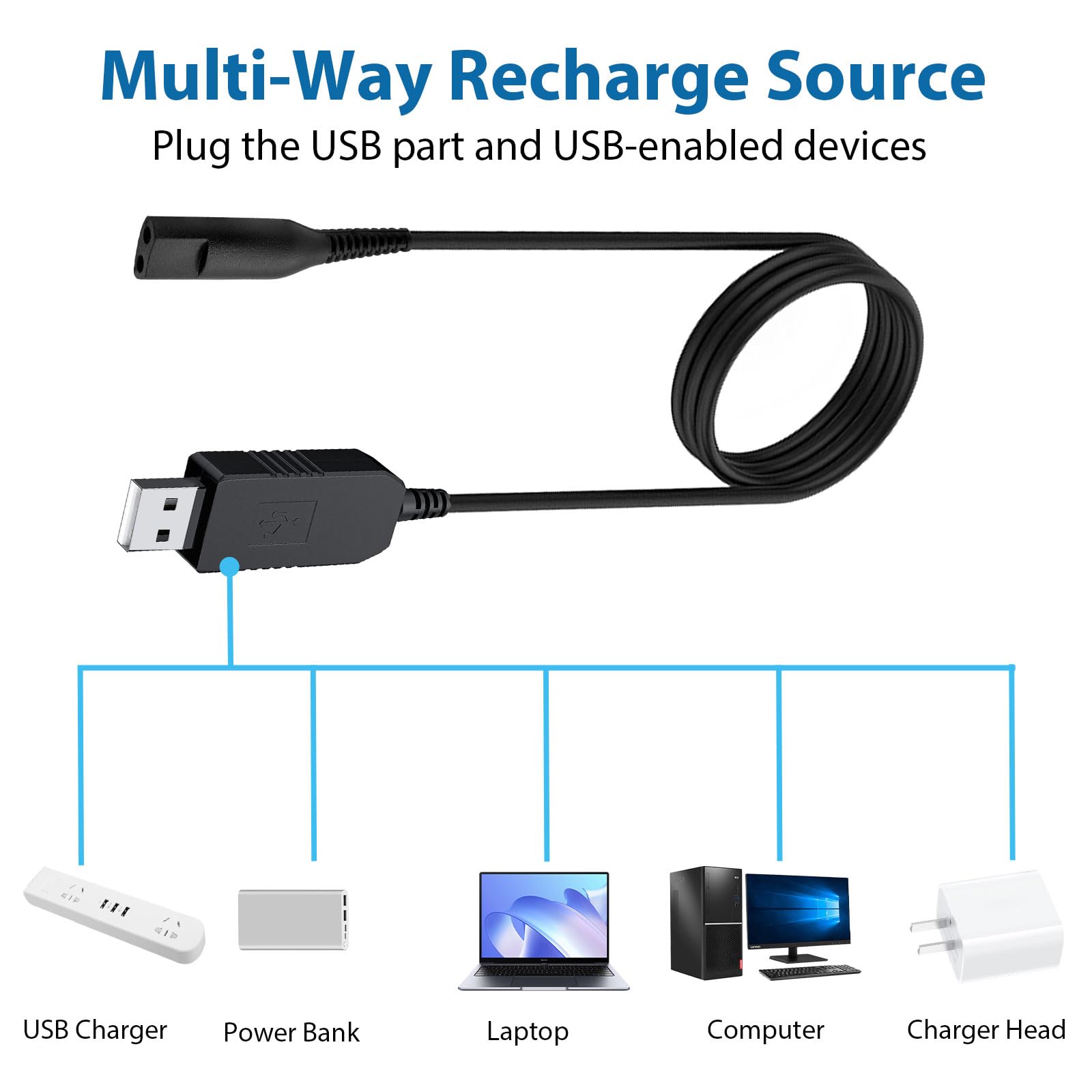 Tobfit 12V Replacement Charger for Braun Shaver, USB Charger Cord for Series 9 7 6 5 3 1, 4.9FT Length - ingredients panel