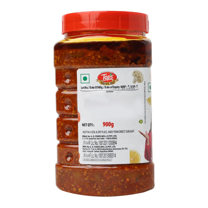 TOPS Gold Mixed Pickle, 900 gm, Vegetarian Traditional Indian Mixed Pickle, 1 Jar - back view