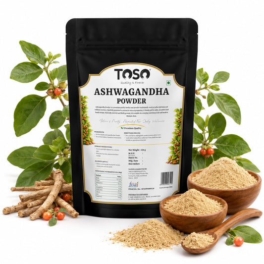TOSO Ashwagandha Root Powder, 250g, Pure Herbal Supplement, No Artificial Additives