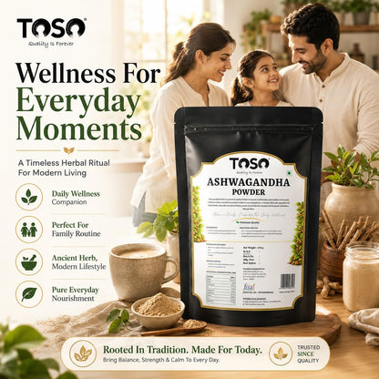 TOSO Ashwagandha Root Powder, 250g, Pure Herbal Supplement, No Artificial Additives - ingredients panel