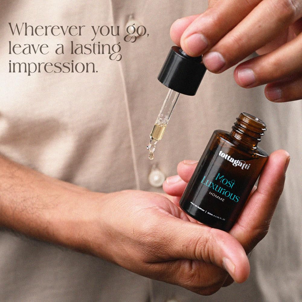 Tottagatti Amber Leather Men's Perfume Oil, 30ml, IFRA Approved Attar with Chilli Pepper Amber Oud Sandalwood - close-up deta
