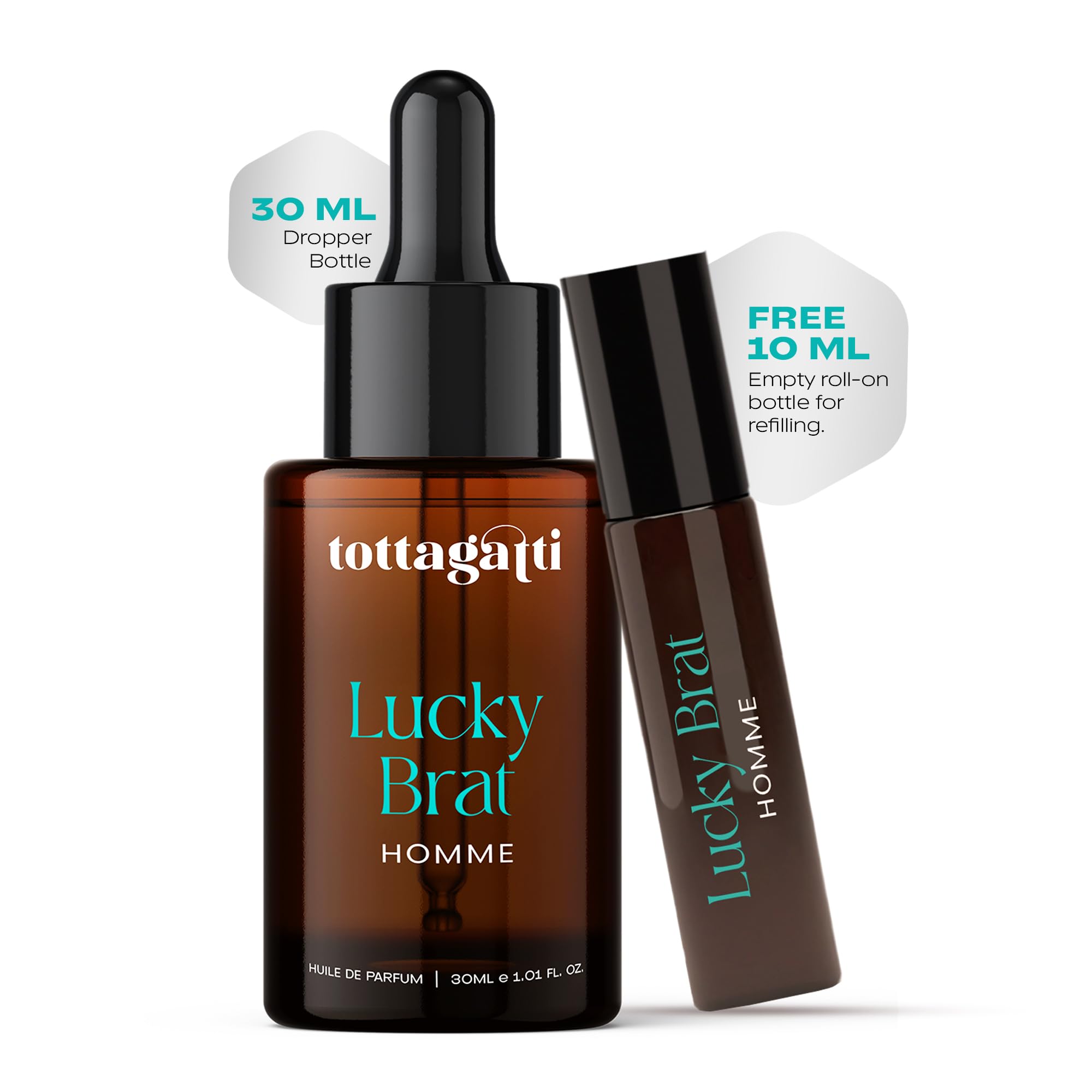 Tottagatti Men's Perfume Oil, 30ml, Alcohol-Free Attar, Plum Amberwood Jasmine, Inspired by 1 Million Lucky - front view