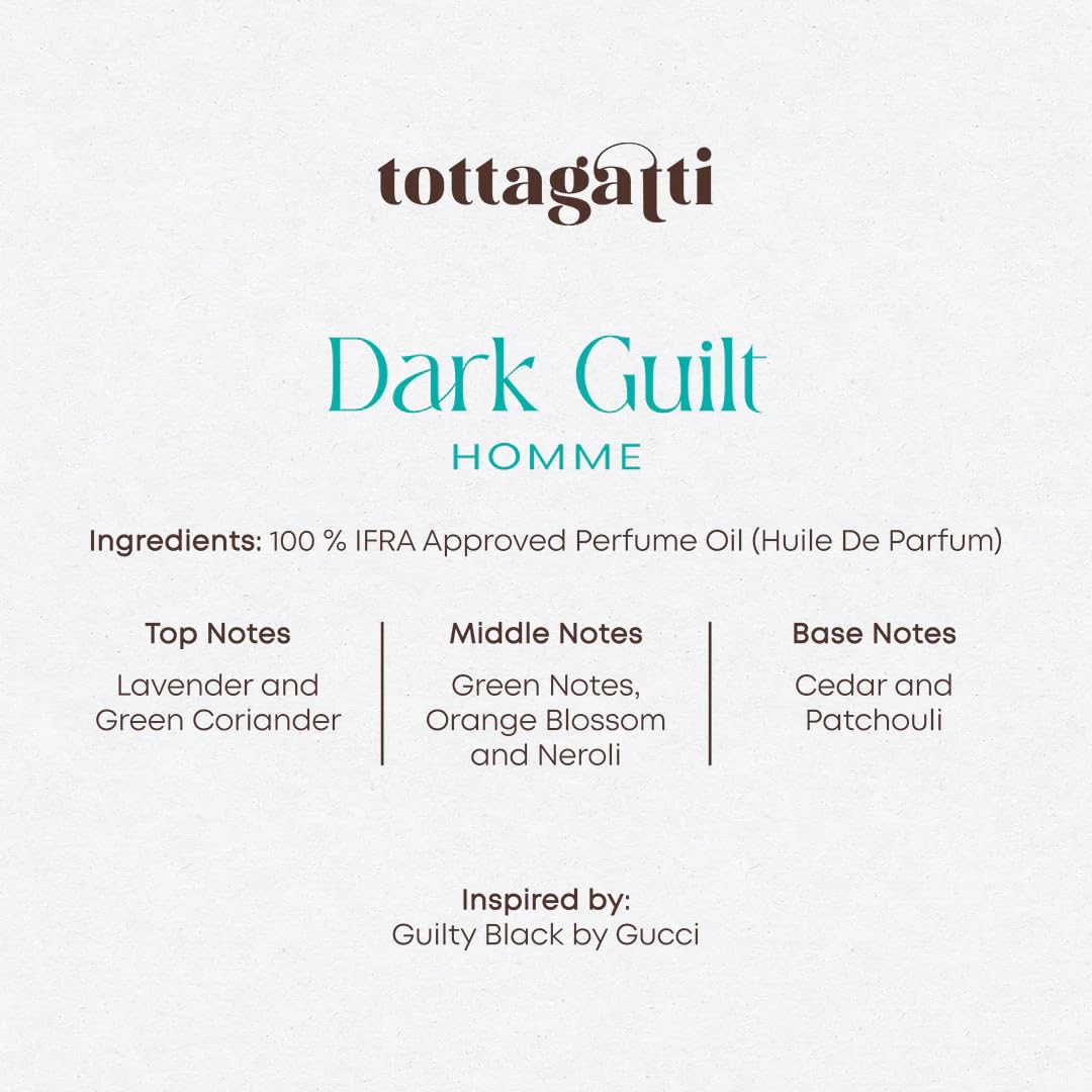 Tottagatti Men's Perfume Oil Dark Guilt Inspired by Guilty Black - 30ml, Alcohol-Free Concentrated Fragrance Oil - back view