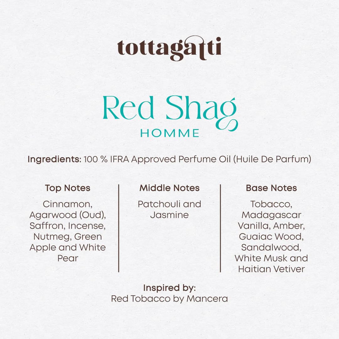 Tottagatti Perfume Oil for Men, Red Shag Attar, 30ml, Alcohol-Free Woody Oriental Fragrance - back view