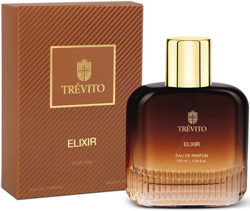 TRÉVITO Ellixir Eau de Parfum for Men, 100ml Spray, Fougere Woody, Brown Gold Bottle, IFRA-Certified