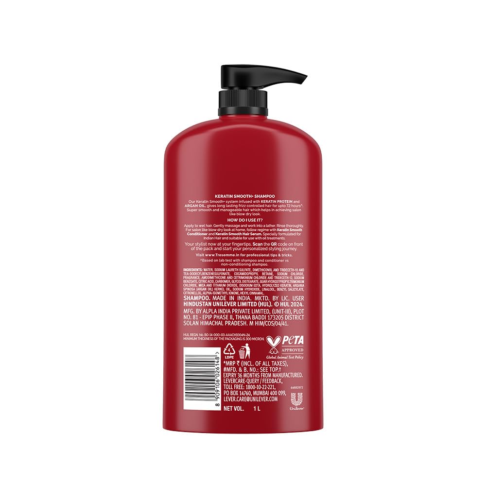 TRESemmé Keratin Smooth+ Shampoo with Keratin Protein and Argan Oil, Paraben Free, for Frizzy Hair - size and scale