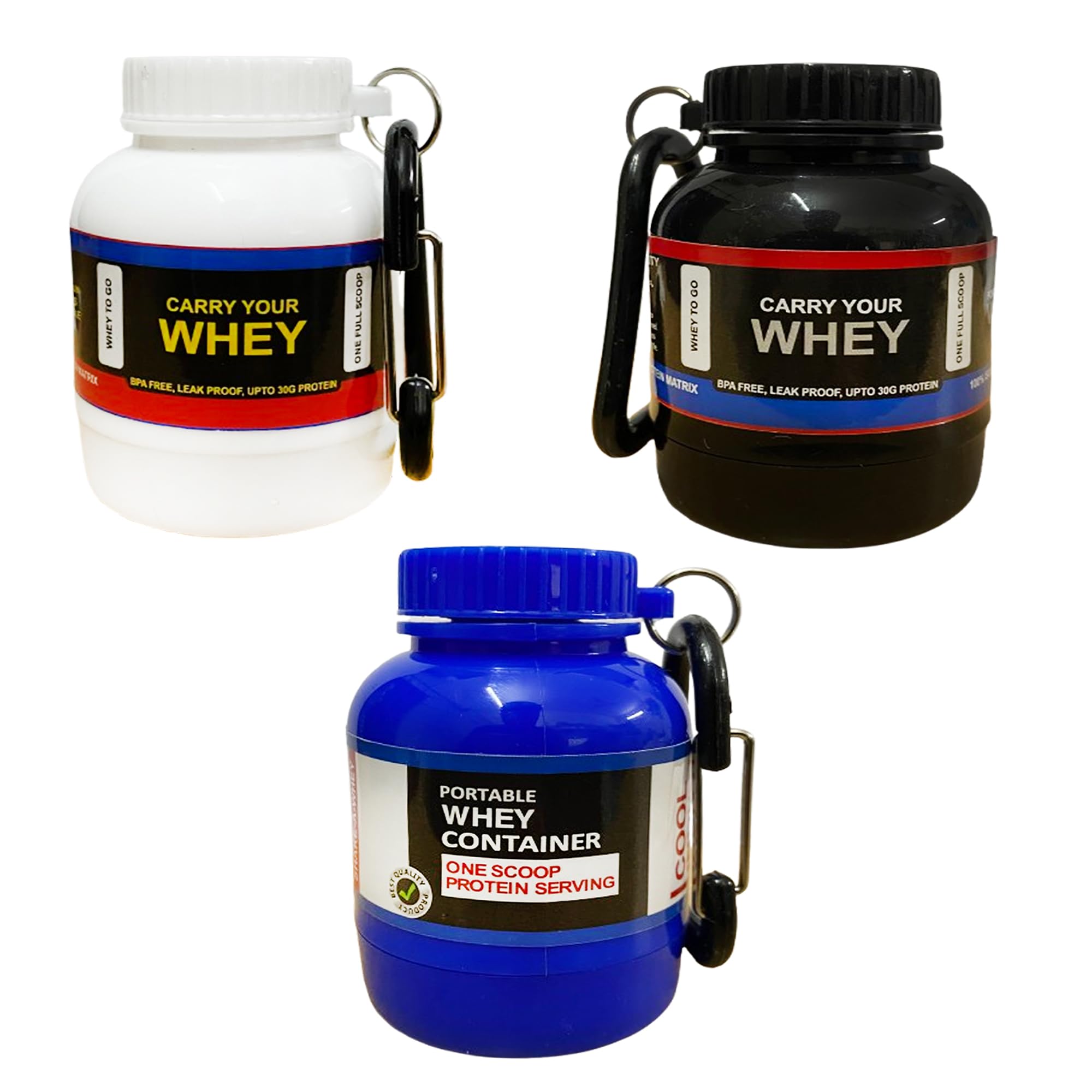 TRUE INDIAN Portable Protein Powder Container, 3-Pack Funnel Bottle, Food-Safe Plastic