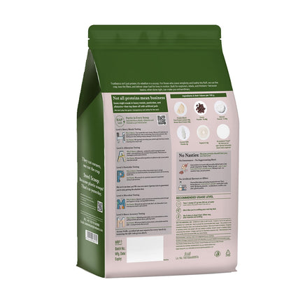 TrueBasics Clean Plant Protein Powder, Chocolate, 1kg, Pea & Brown Rice, Lactose-Free - close-up detail