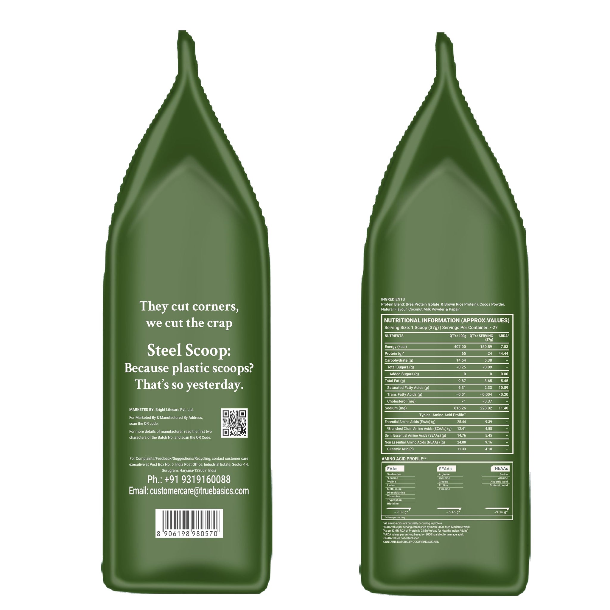 TrueBasics Clean Plant Protein Powder, Chocolate, 1kg, Pea & Brown Rice, Lactose-Free - in use