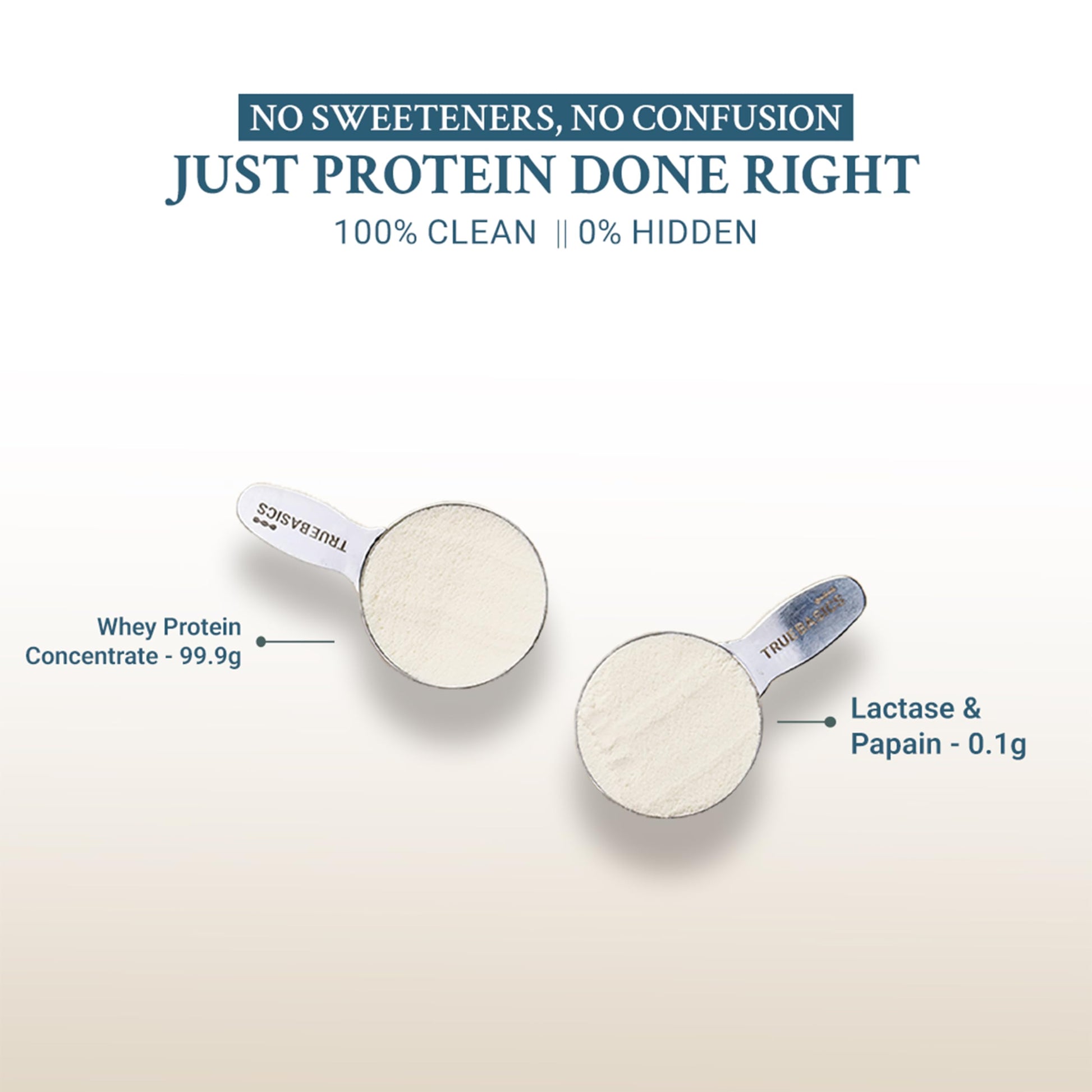 TrueBasics Clean Raw Whey Protein Concentrate Powder, Unflavoured, 1kg, HAP SAFE Certified, with Steel Scoop - label detail