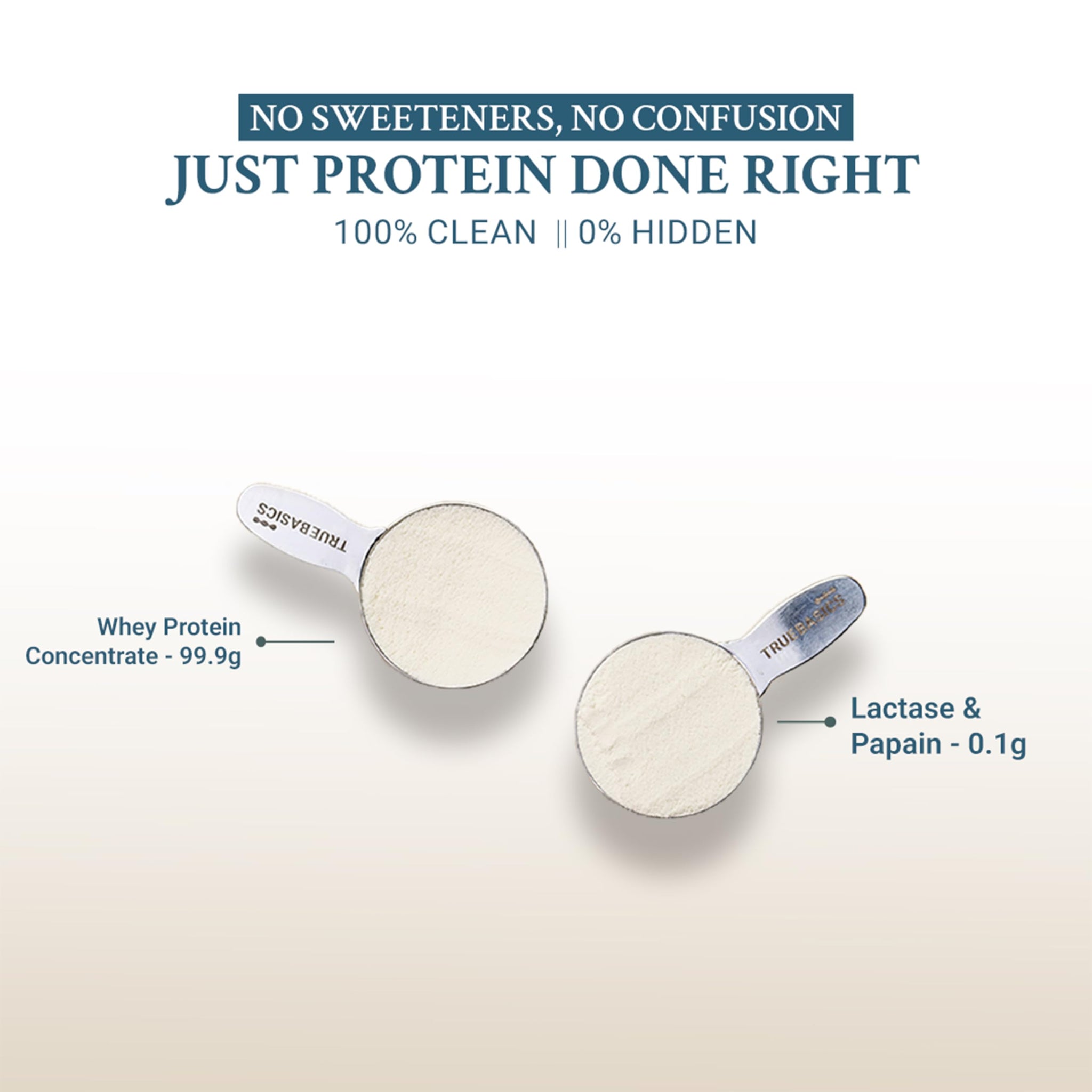 TrueBasics Clean Raw Whey Protein Concentrate Powder, Unflavoured, 1kg, HAP SAFE Certified, with Steel Scoop - label detail