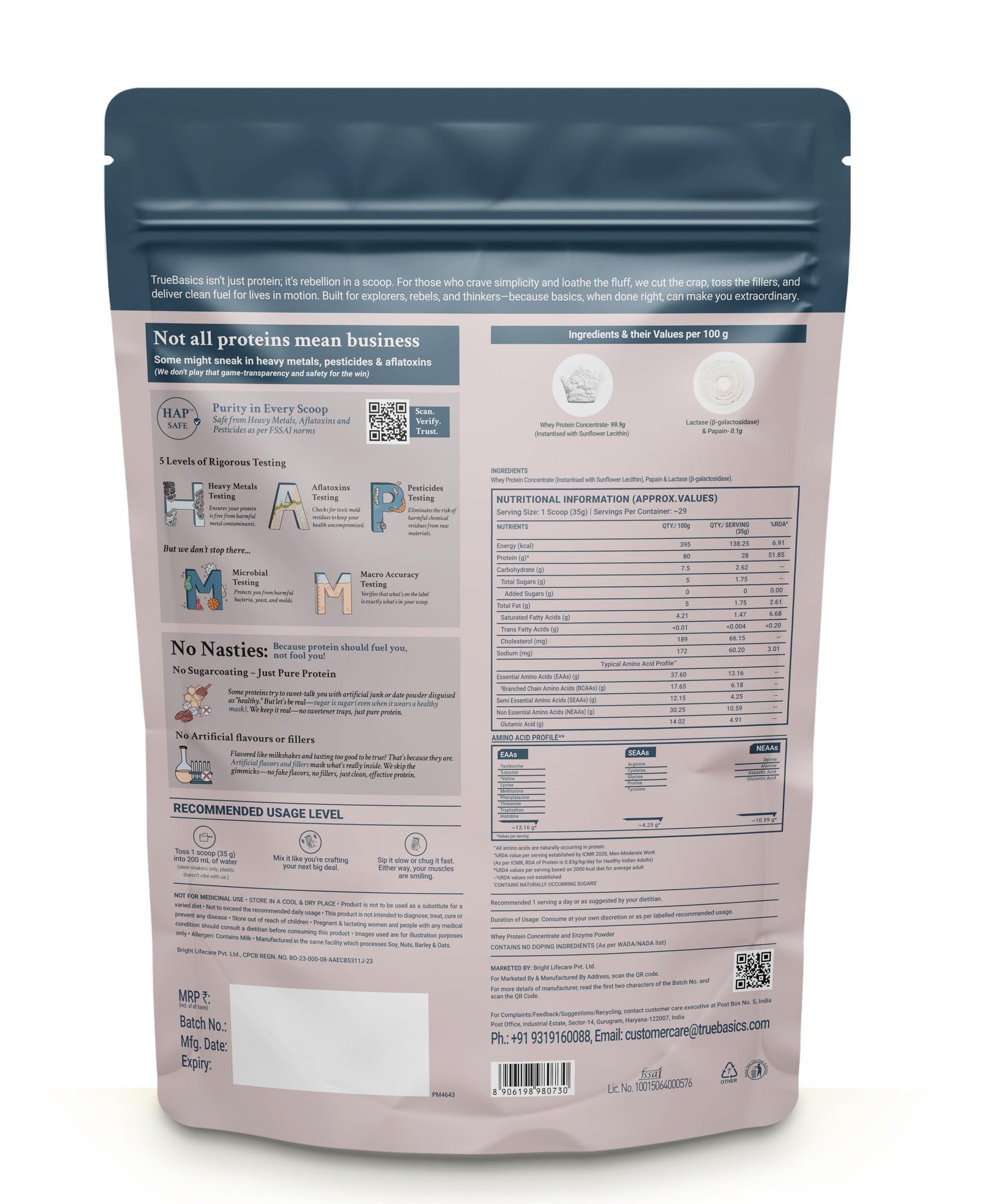 TrueBasics Clean Raw Whey Protein Concentrate Powder, Unflavoured, 1kg, HAP SAFE Certified, with Steel Scoop - in use