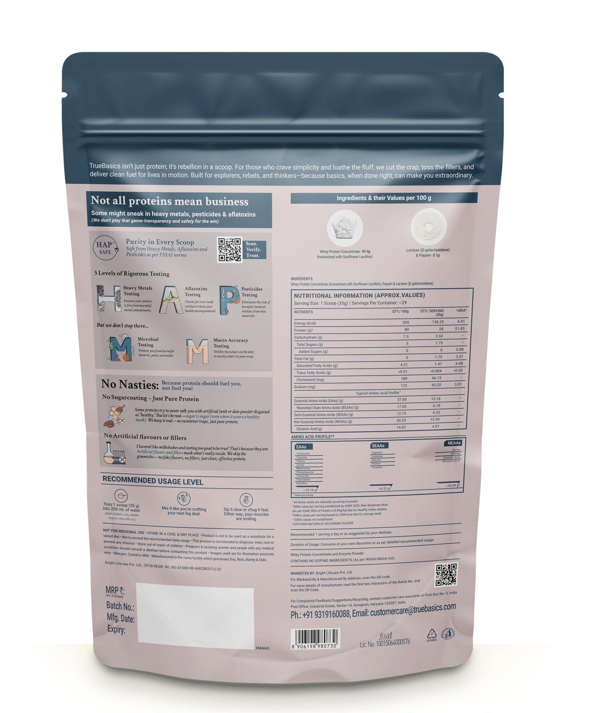 TrueBasics Clean Raw Whey Protein Concentrate Powder, Unflavoured, 1kg, HAP SAFE Certified, with Steel Scoop - in use