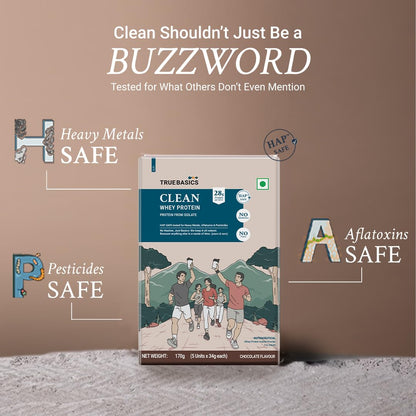 TrueBasics Clean Whey 100% Protein Isolate Powder, Whey Protein Supplement, HAP Safe Certified, with Steel Scoop - back view 