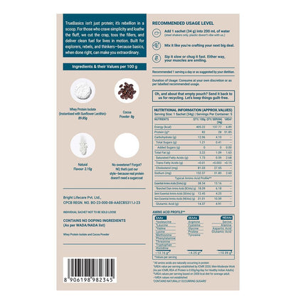 TrueBasics Clean Whey 100% Protein Isolate Powder, Whey Protein Supplement, HAP Safe Certified, with Steel Scoop - close-up d