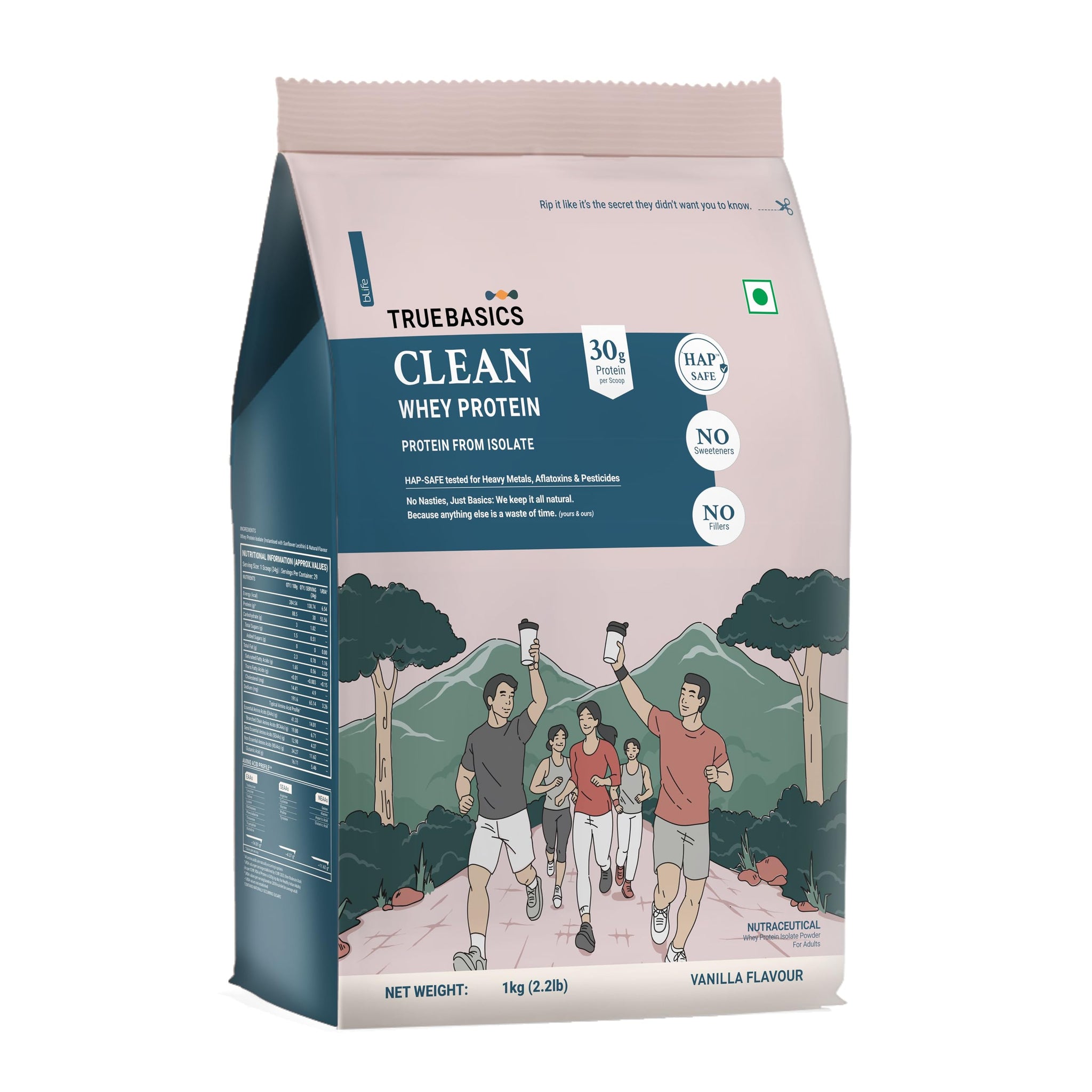 TrueBasics Clean Whey 100% Protein Isolate Powder, Whey Protein Supplement, HAP Safe Certified, with Steel Scoop (27)