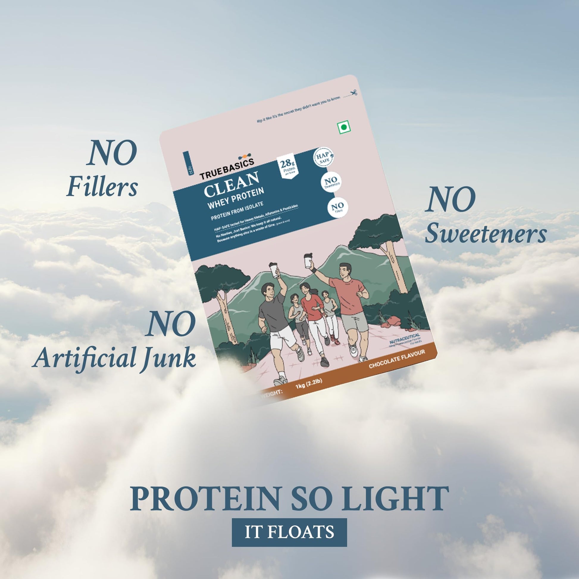 TrueBasics Clean Whey 100% Protein Isolate Powder, Whey Protein Supplement, HAP Safe Certified, with Steel Scoop - label deta