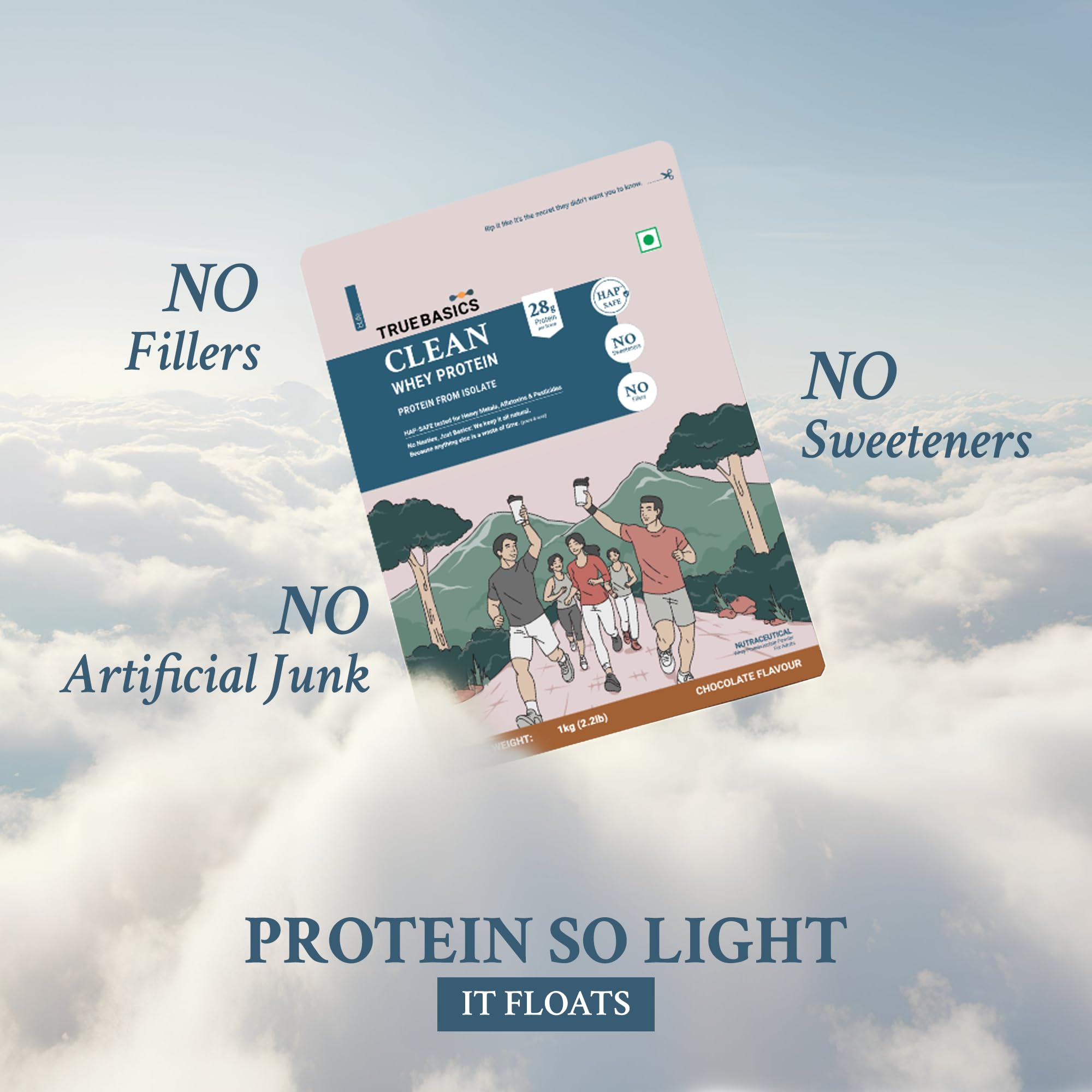 TrueBasics Clean Whey 100% Protein Isolate Powder, Whey Protein Supplement, HAP Safe Certified, with Steel Scoop - label deta