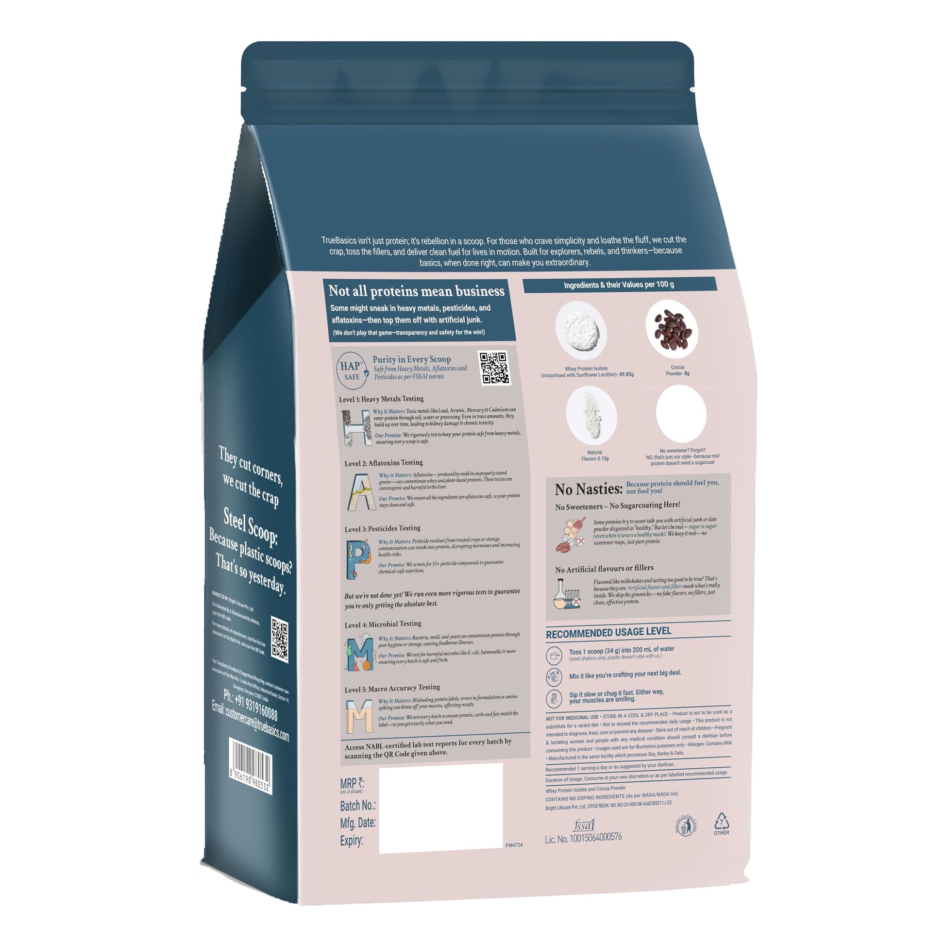TrueBasics Clean Whey 100% Protein Isolate Powder, Whey Protein Supplement, HAP Safe Certified, with Steel Scoop - close-up d