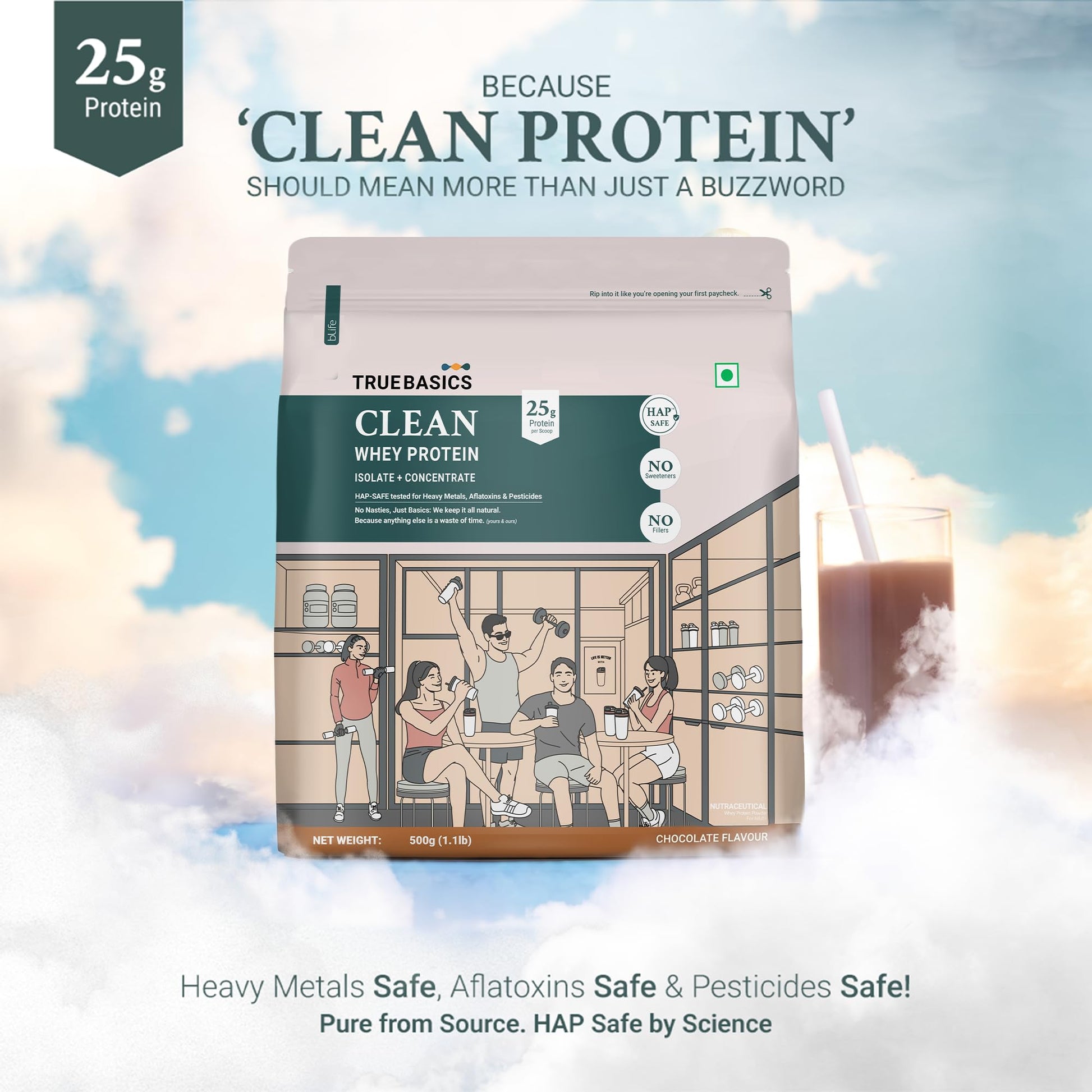 TrueBasics Clean Whey Protein Powder Blend, HAP Safe Certified, Whey Isolate & Concentrate, Adult - front view (19)