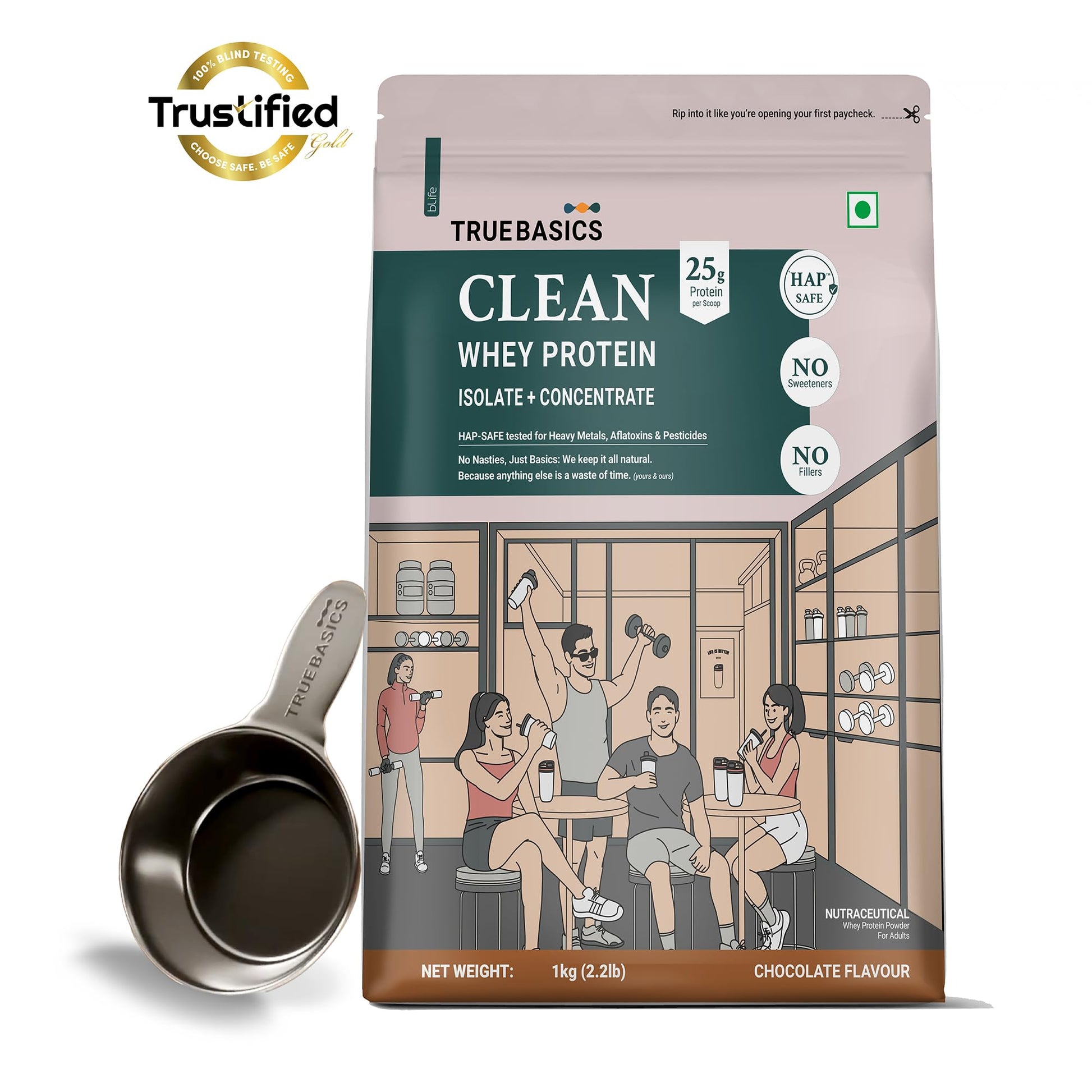 TrueBasics Clean Whey Protein Powder Blend, HAP Safe Certified, Whey Isolate & Concentrate, Adult - front view