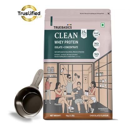 TrueBasics Clean Whey Protein Powder Blend, HAP Safe Certified, Whey Isolate & Concentrate, Adult - front view