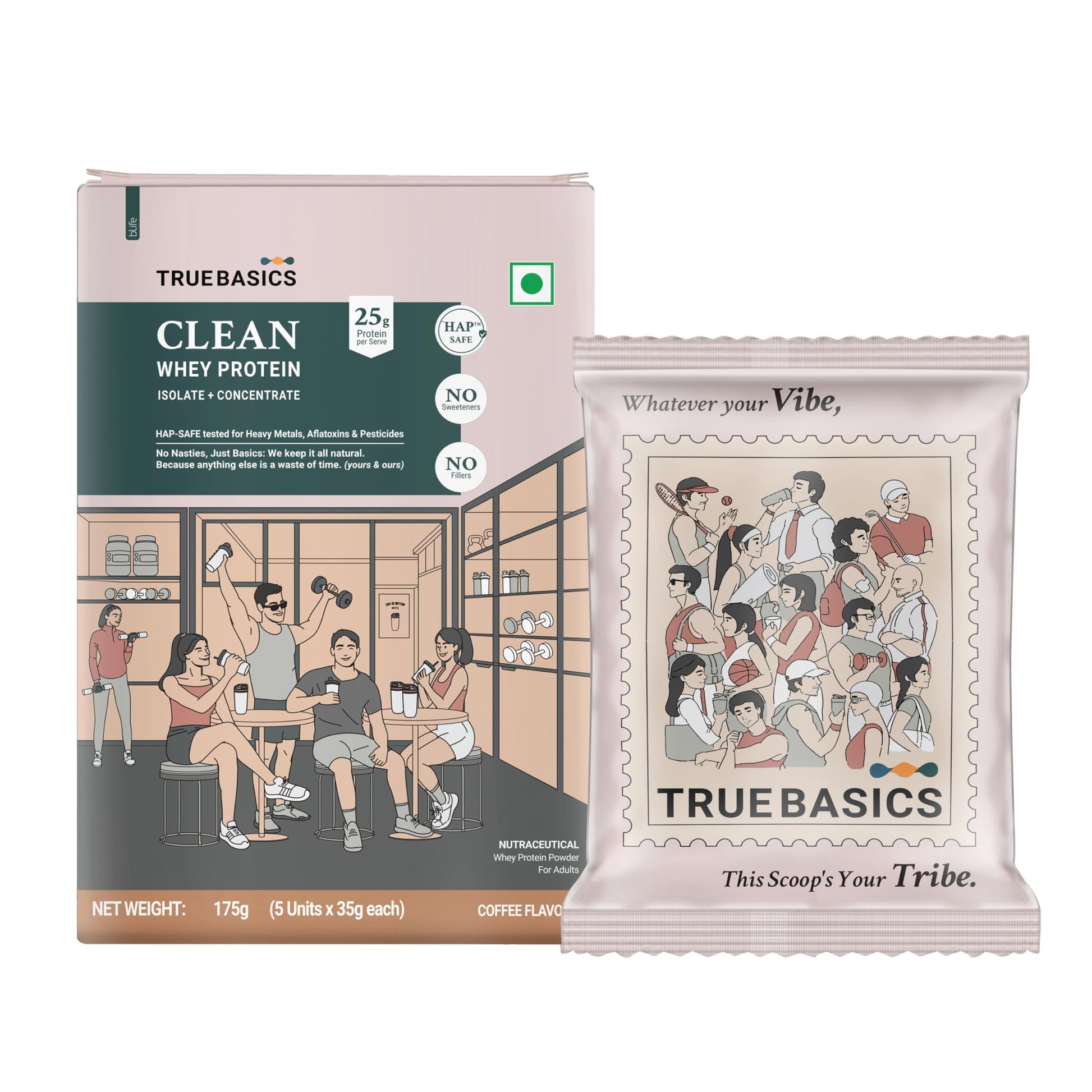 TrueBasics Clean Whey Protein Powder Blend, HAP Safe Certified, Whey Isolate & Concentrate, Adult (24)