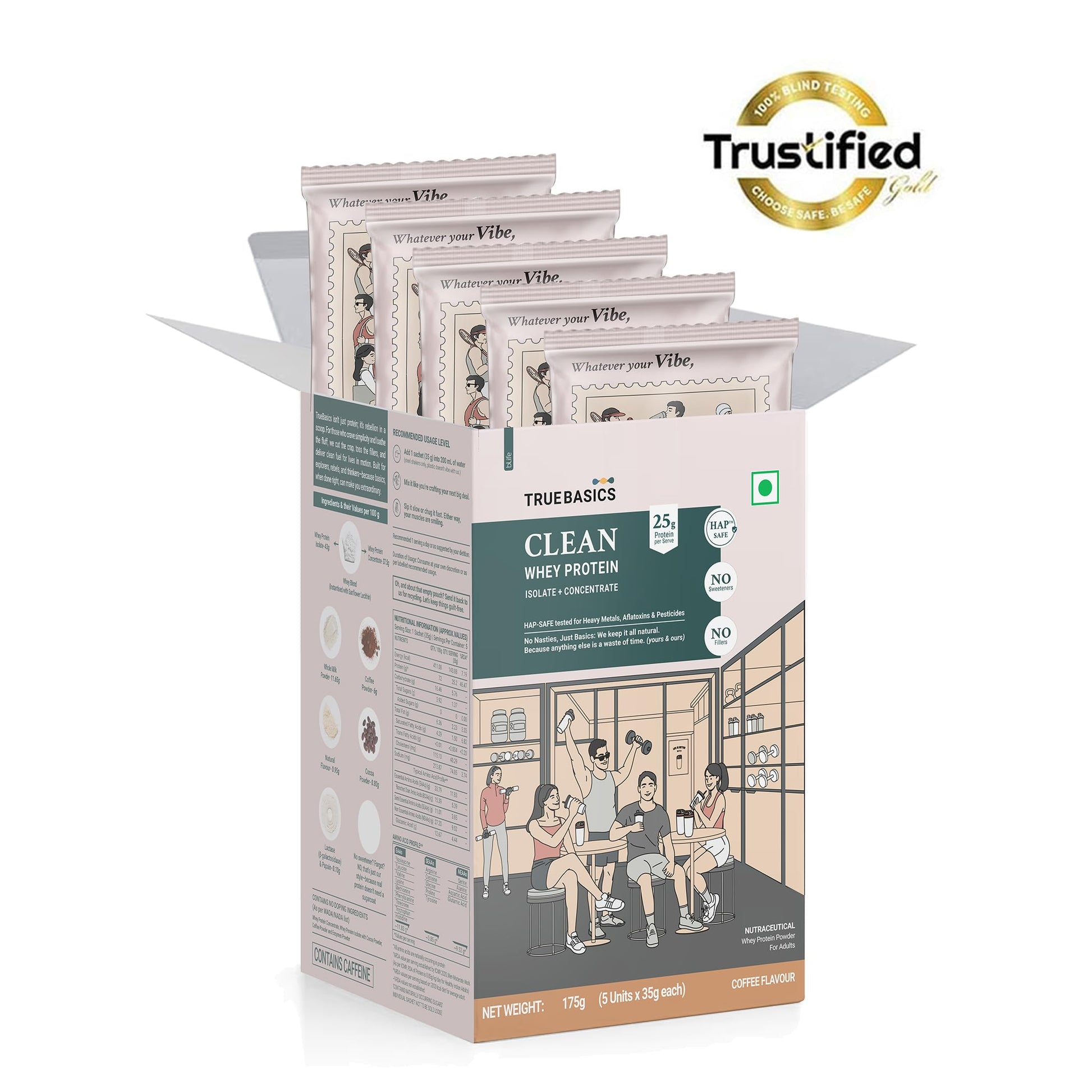 TrueBasics Clean Whey Protein Powder Blend, HAP Safe Certified, Whey Isolate & Concentrate, Adult - front view (25)