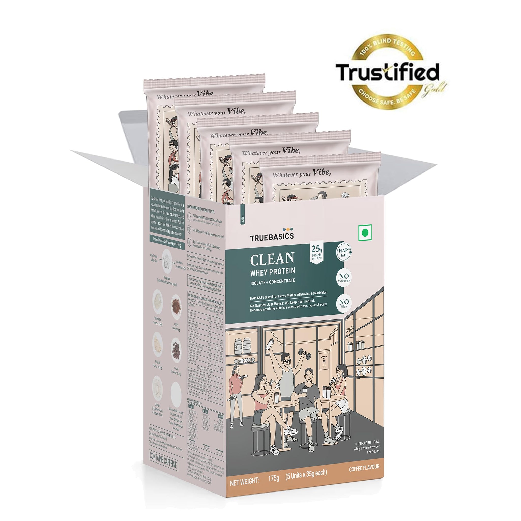 TrueBasics Clean Whey Protein Powder Blend, HAP Safe Certified, Whey Isolate & Concentrate, Adult - front view (25)