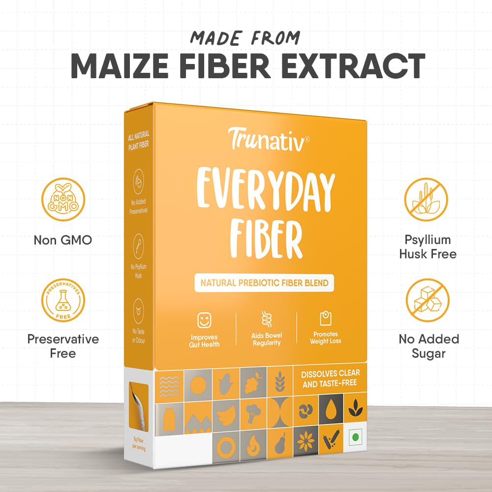 Trunativ Everyday Fiber Supplement Powder | Instant Acidity Relief & Bloating Relief | Prebiotic Fibre Supplement | Psyllium 