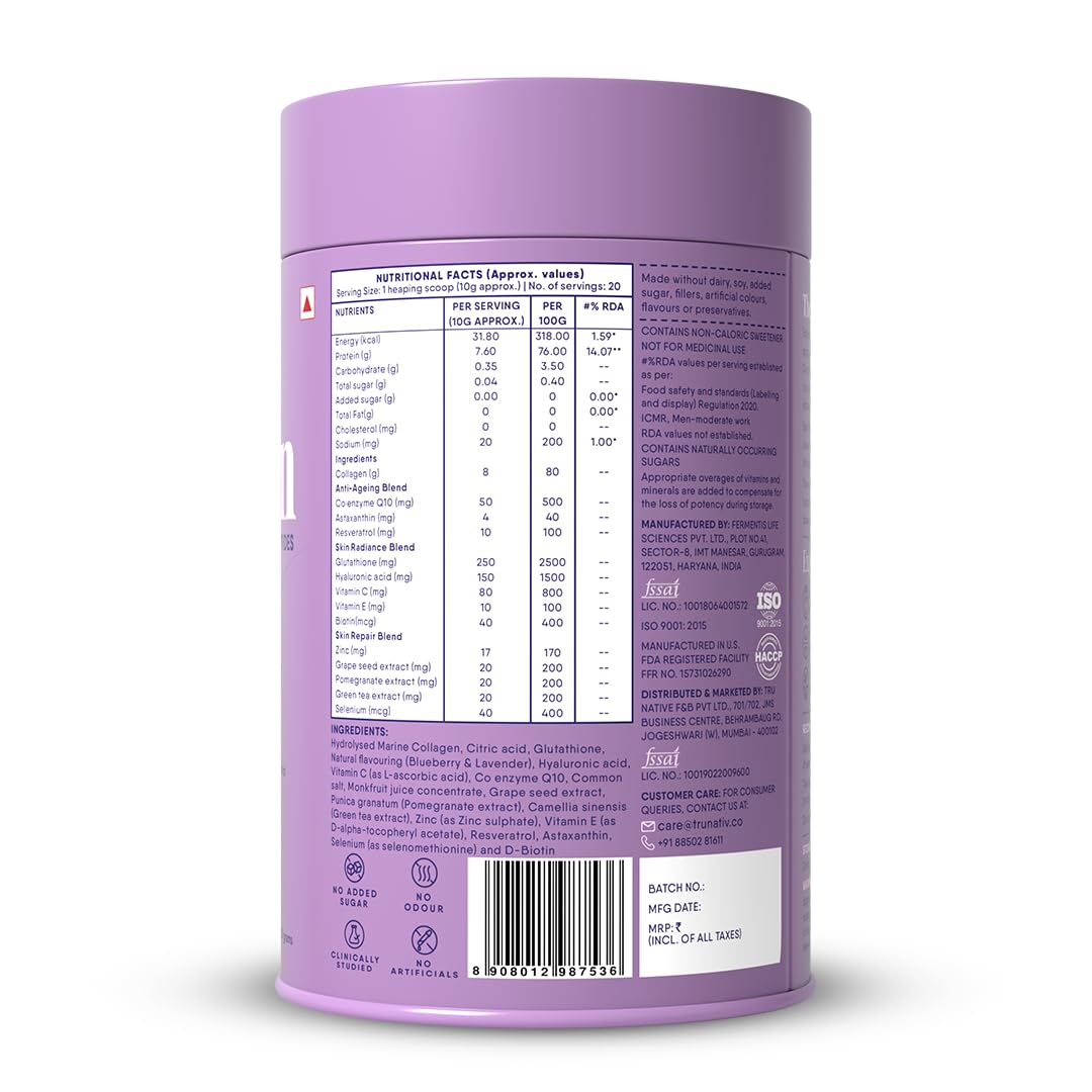 TruNativ Marine Collagen Powder, Japanese Source Type 1 and 3 Hydrolyzed Peptides with Hyaluronic Acid, Adult Nutritional Sup