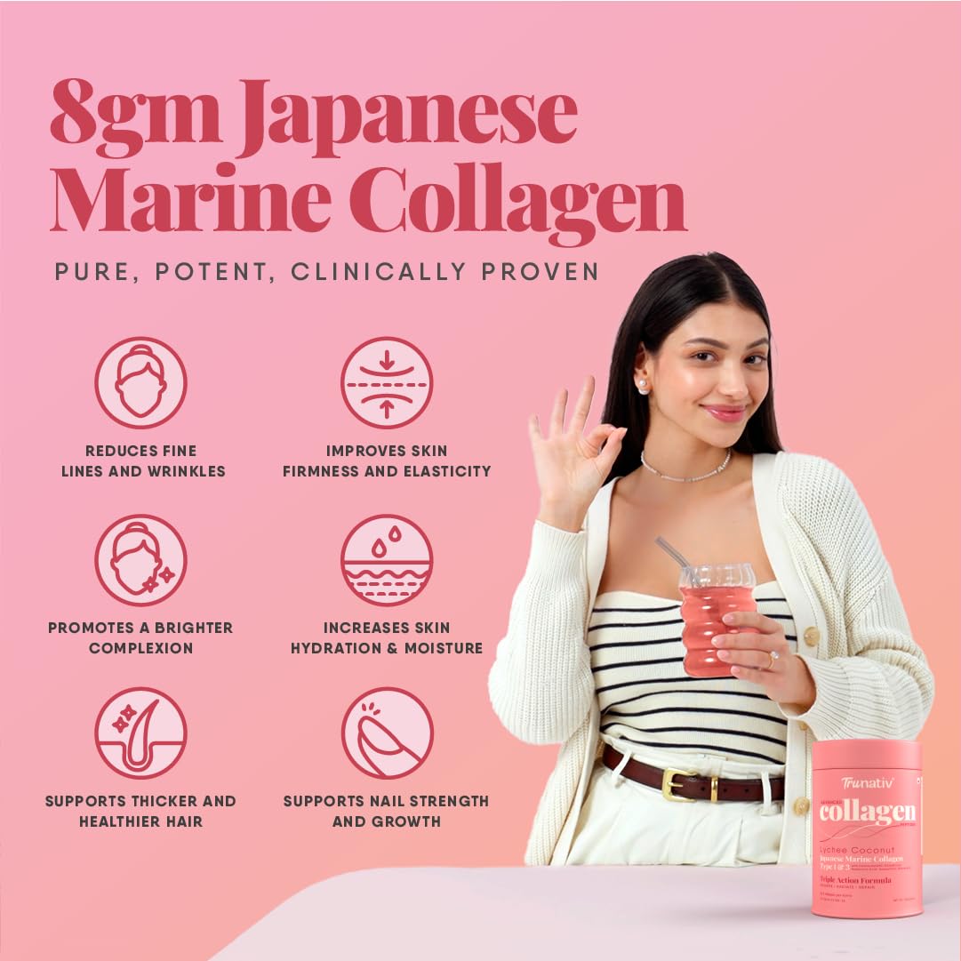 TruNativ Marine Collagen Powder, Japanese Source Type 1 and 3 Hydrolyzed Peptides with Hyaluronic Acid, Adult Nutritional Sup