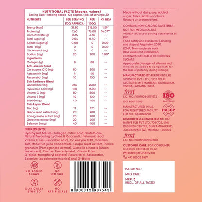 TruNativ Marine Collagen Powder, Japanese Source Type 1 and 3 Hydrolyzed Peptides with Hyaluronic Acid, Adult Nutritional Sup