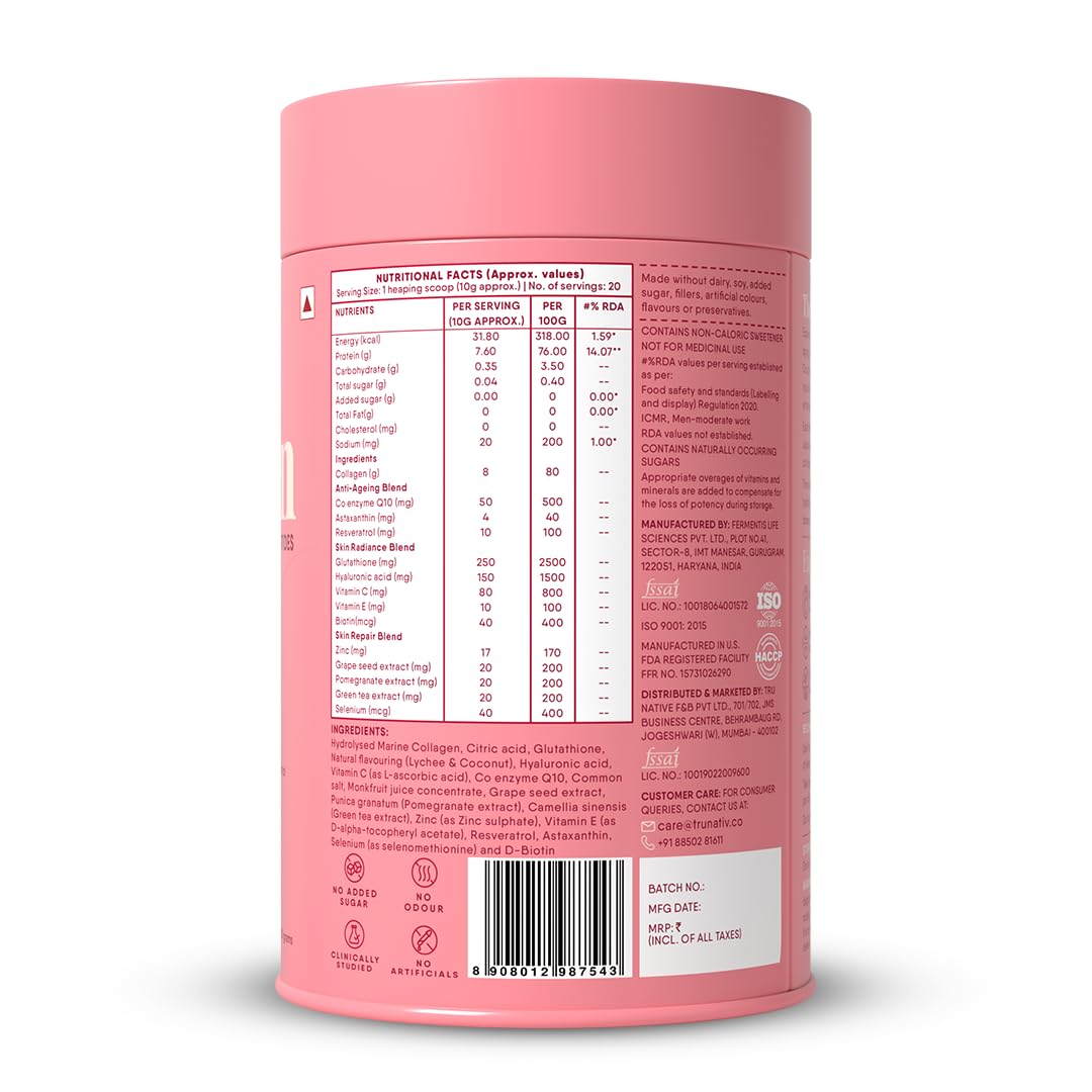 TruNativ Marine Collagen Powder, Japanese Source Type 1 and 3 Hydrolyzed Peptides with Hyaluronic Acid, Adult Nutritional Sup