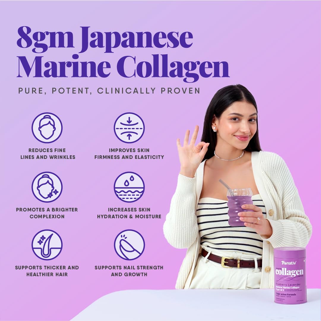 TruNativ Marine Collagen Powder, Japanese Source Type 1 and 3 Hydrolyzed Peptides with Hyaluronic Acid, Adult Nutritional Sup