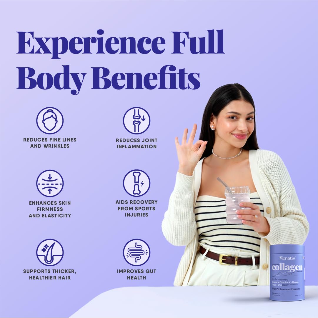 TruNativ Marine Collagen Powder, Japanese Source Type 1 and 3 Hydrolyzed Peptides with Hyaluronic Acid, Adult Nutritional Sup