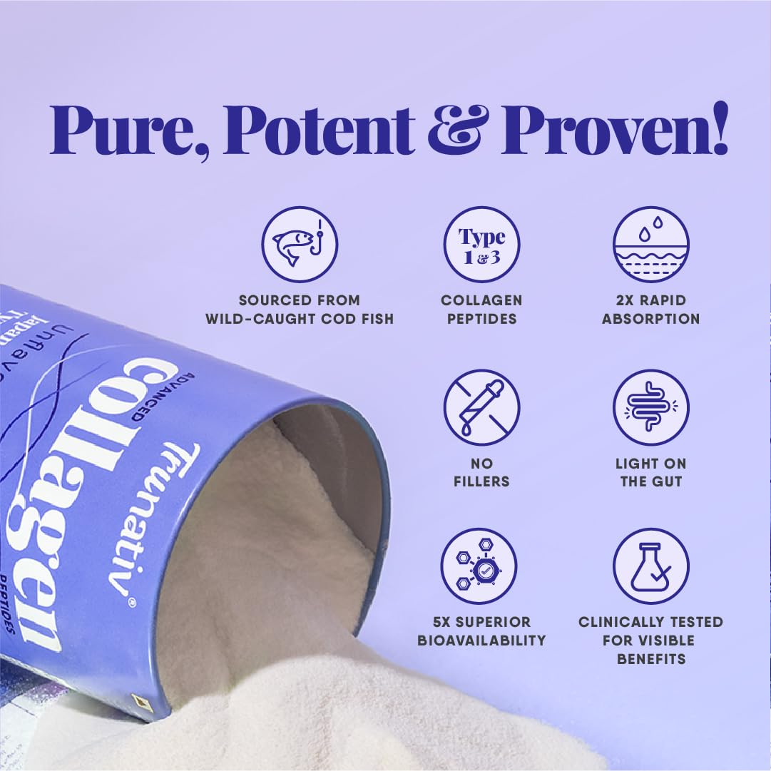 TruNativ Marine Collagen Powder, Japanese Source Type 1 and 3 Hydrolyzed Peptides with Hyaluronic Acid, Adult Nutritional Sup