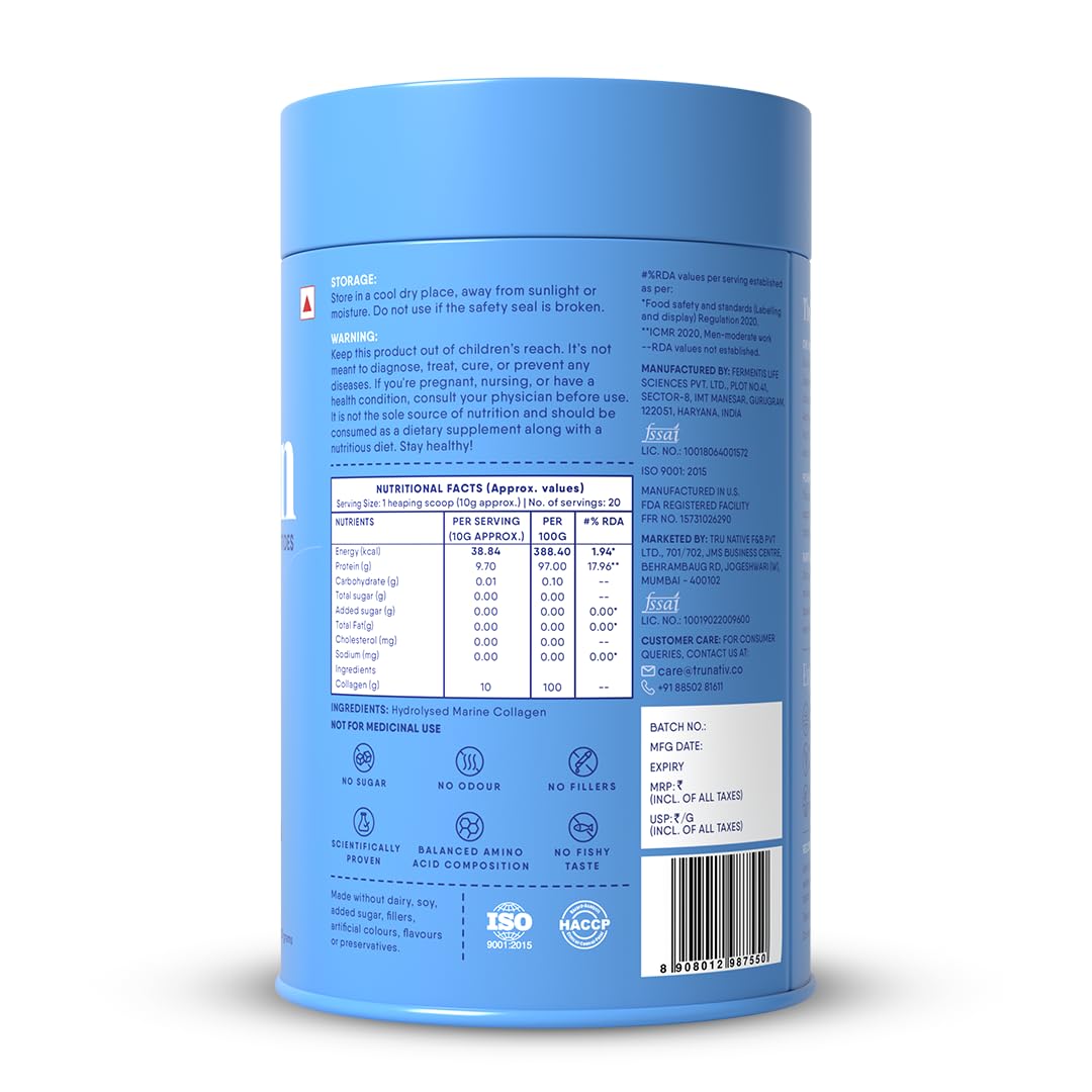 TruNativ Marine Collagen Powder, Japanese Source Type 1 and 3 Hydrolyzed Peptides with Hyaluronic Acid, Adult Nutritional Sup