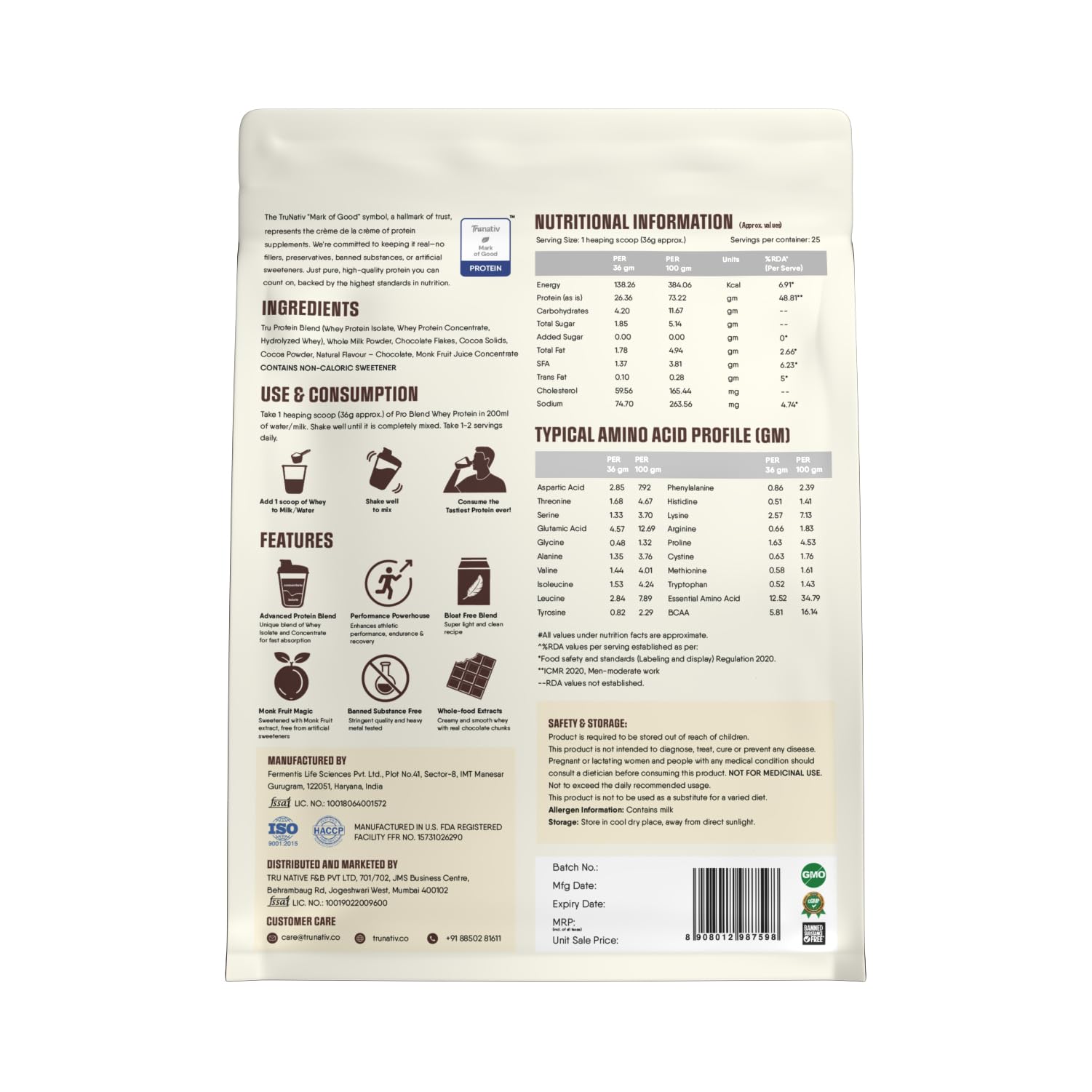 TruNativ Pro Blend Whey Protein Powder, Choco Crunch, Whey Isolate & Concentrate Blend - in use (13)