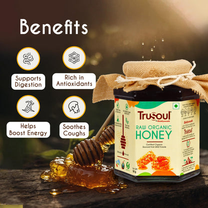 TRUSOUL Raw Organic Honey, 500g, NPOP Organic Certified Himalayan Honey - packaging