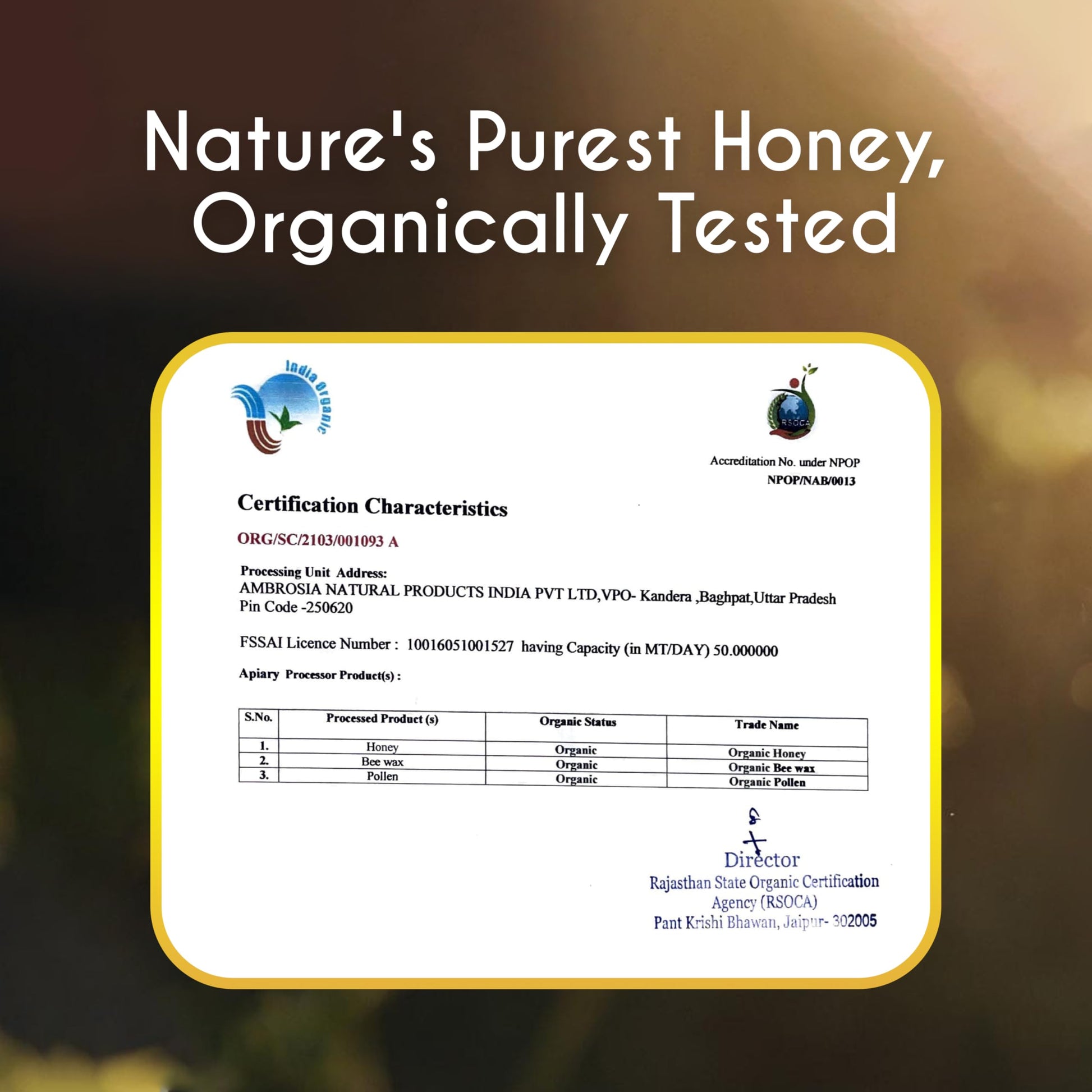 TRUSOUL Raw Organic Honey, 500g, NPOP Organic Certified Himalayan Honey - ingredients panel