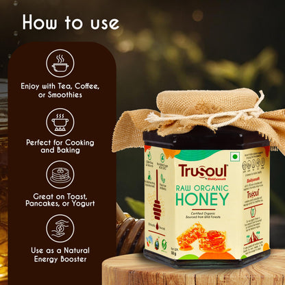 TRUSOUL Raw Organic Honey, 500g, NPOP Organic Certified Himalayan Honey - close-up detail