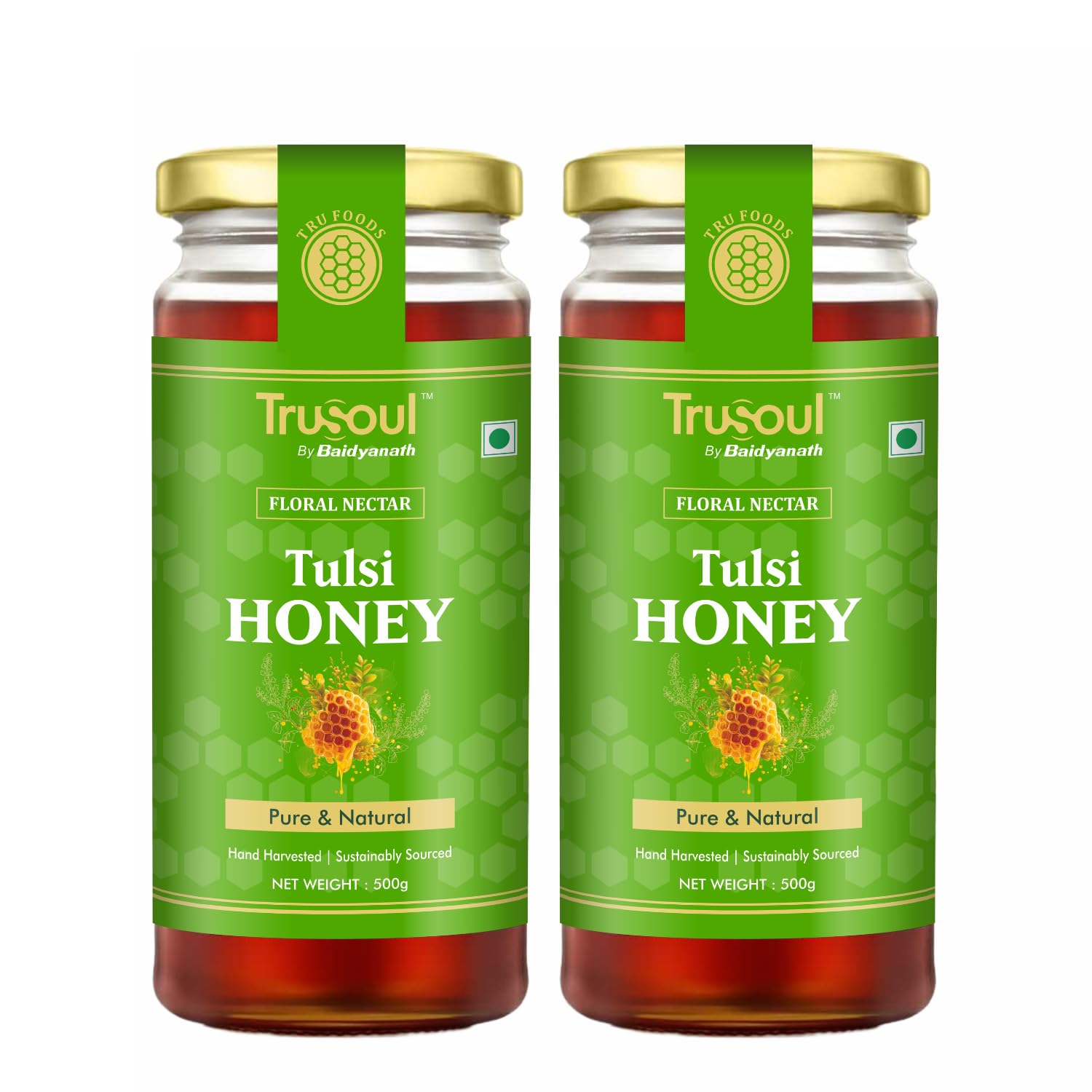 TRUSOUL Tulsi Honey, Forest-Sourced Raw & Unprocessed Honey, Lab Tested, Glass Jar