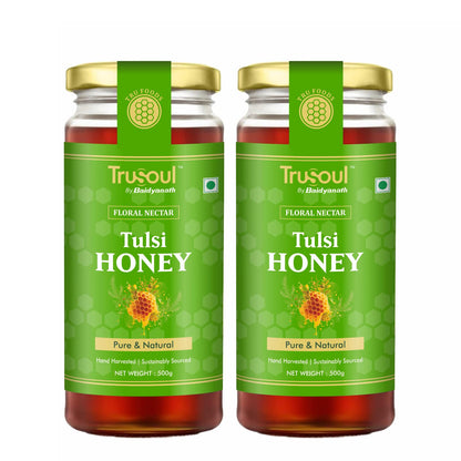 TRUSOUL Tulsi Honey, Forest-Sourced Raw & Unprocessed Honey, Lab Tested, Glass Jar