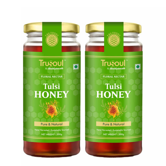 TRUSOUL Tulsi Honey, Forest-Sourced Raw & Unprocessed Honey, Lab Tested, Glass Jar