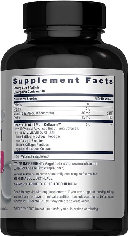 tyeyl Multi Collagen Peptide Tablets, 120 Count, 10 Type Collagen Blend, Gluten Free - front view