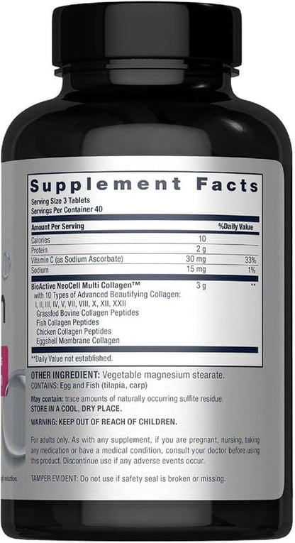 tyeyl Multi Collagen Peptide Tablets, 120 Count, 10 Type Collagen Blend, Gluten Free - front view